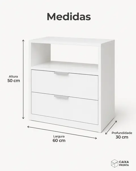 Mesa de Cabeceira com 2 Gavetas de 60 cm em MDF — vista 2