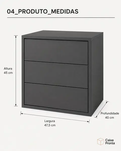 Mesa de Cabeceira Compacta com 3 Gavetas em MDF — vista 4