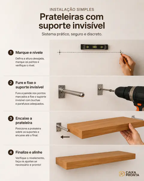 Kit com 4 Prateleiras e Suporte Invisível em MDF — vista 4