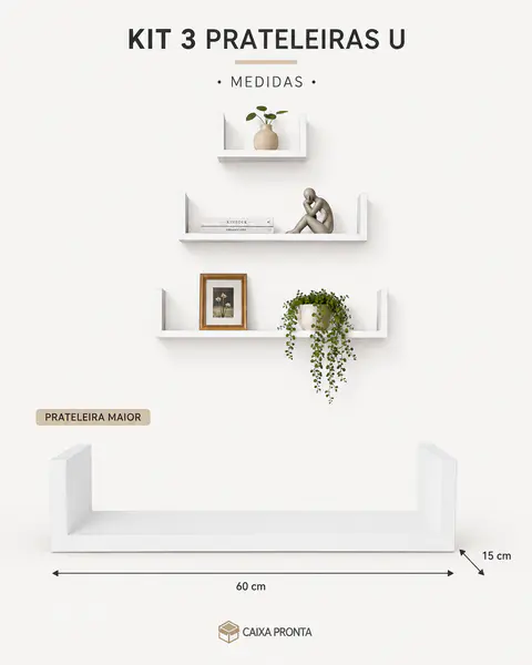 Kit com 3 Prateleiras em U em MDF — vista 3