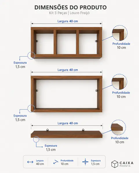 Kit com 3 Nichos Decorativos em MDF — vista 4