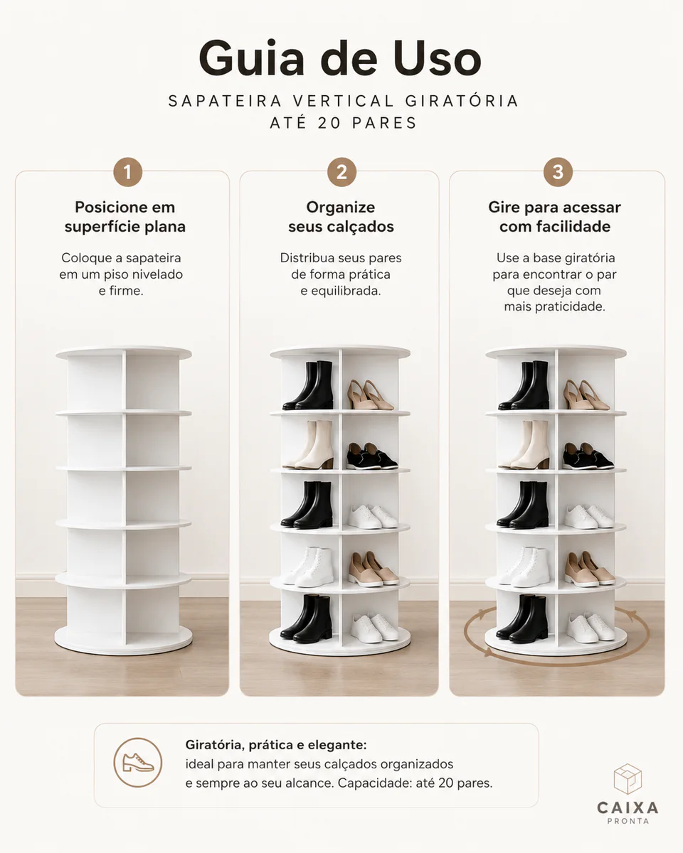 Sapateira Giratória Vertical para 20 Pares em MDF — vista principal