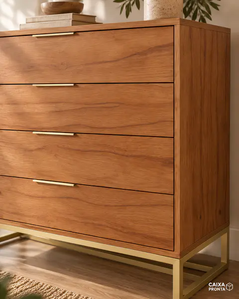 Cômoda com 4 Gavetas e Base Metálica em MDF — vista 2