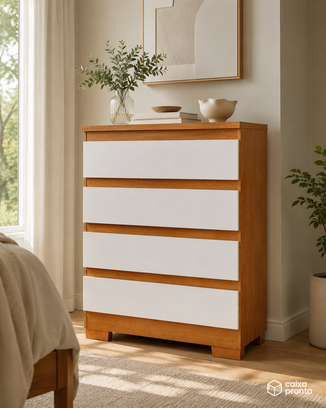 Cômoda 4 Gavetas para Quarto de Casal Multiuso