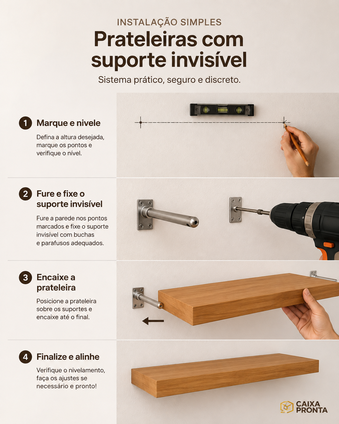 Kit 4 Prateleiras 60x10 Suporte Invisível em MDF — vista 4