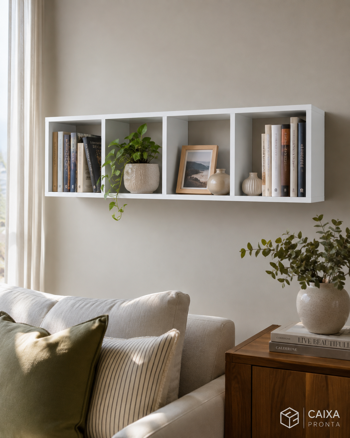 Nicho Retangular Triplo Decorativo Livro Foto Sala Quarto em MDF — vista 4