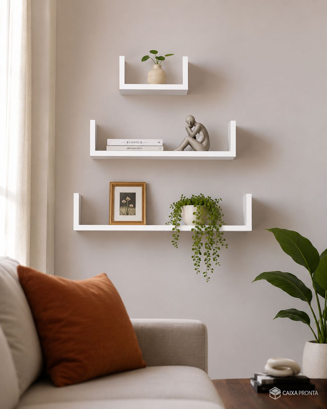 Kit 3 Prateleiras U Parede Nicho 40 50 60x15 Livros MDF em MDF — vista 4
