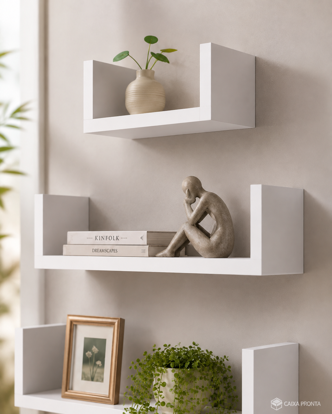 Kit 3 Prateleiras U Parede Nicho 40 50 60x15 Livros MDF