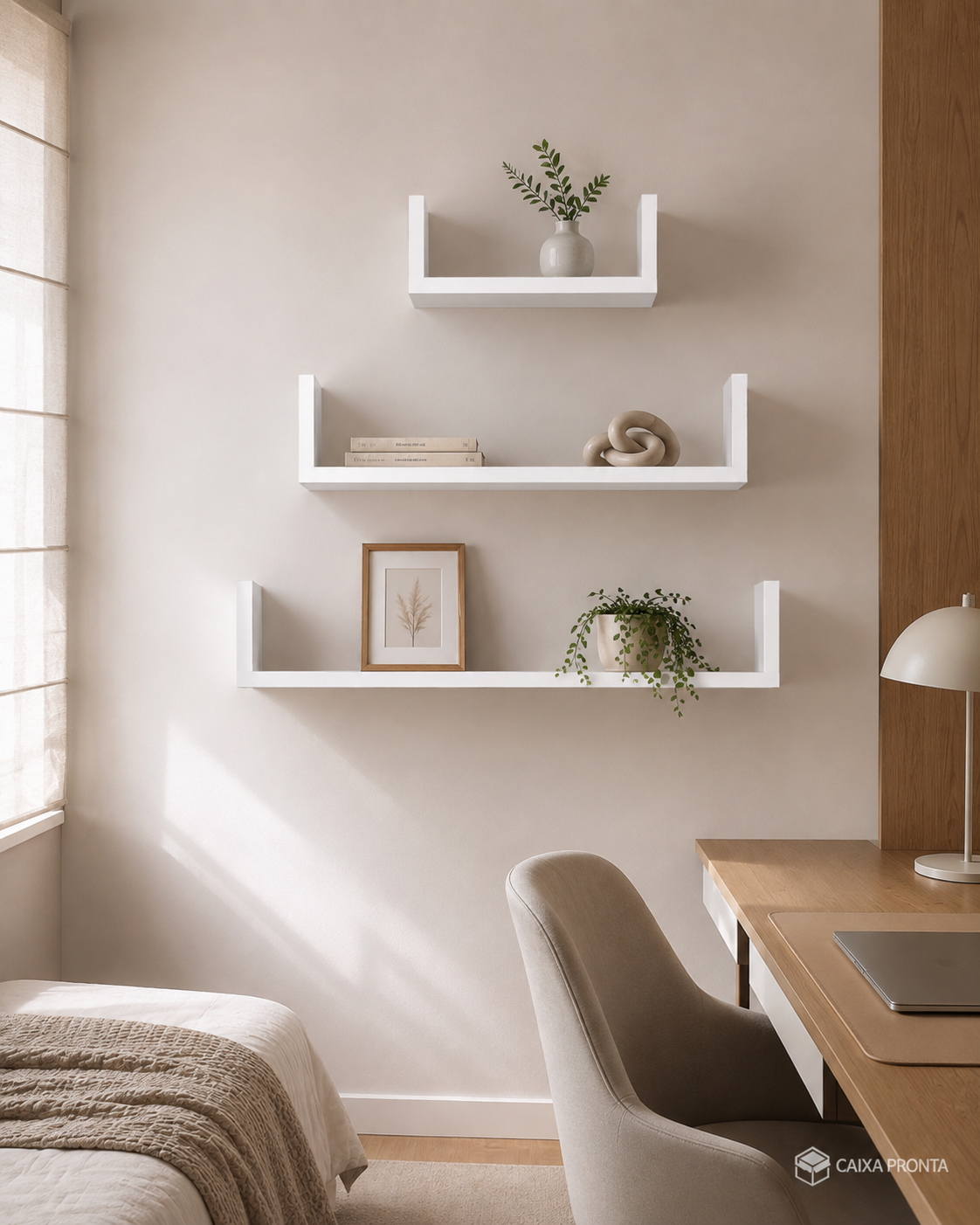 Kit 3 Prateleiras U Parede Nicho 40 50 60x15 Livros MDF em MDF — vista 2