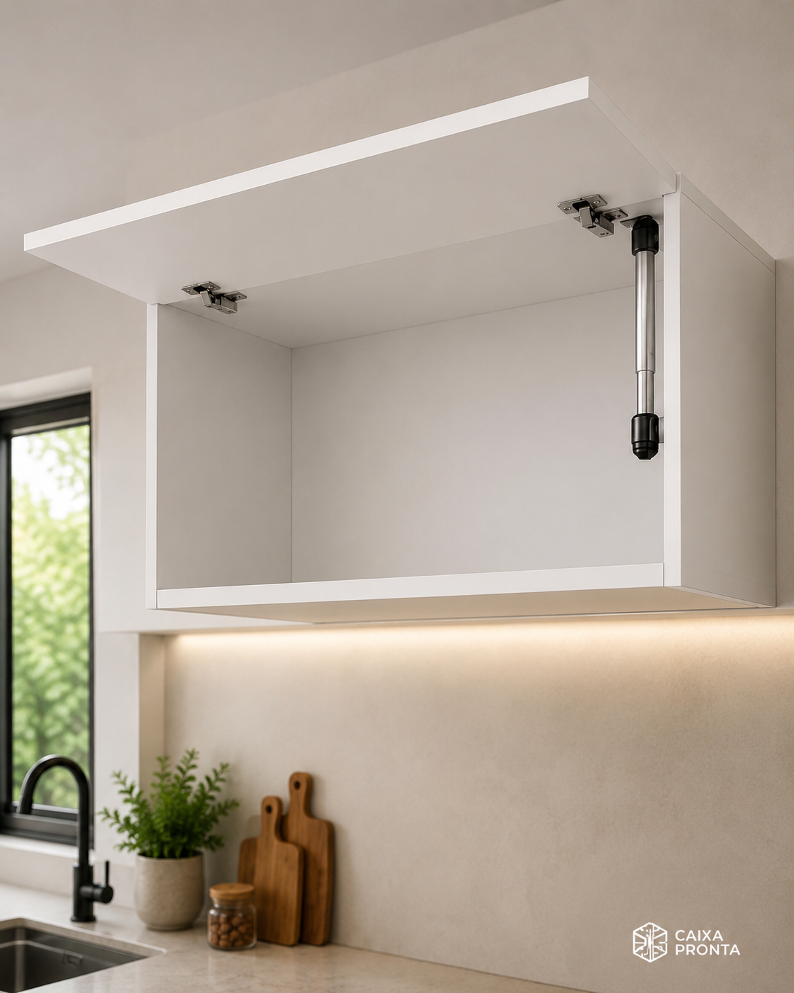 Nicho Aereo Cozinha 80cm Porta Basculante MDF Branco em MDF — vista 2