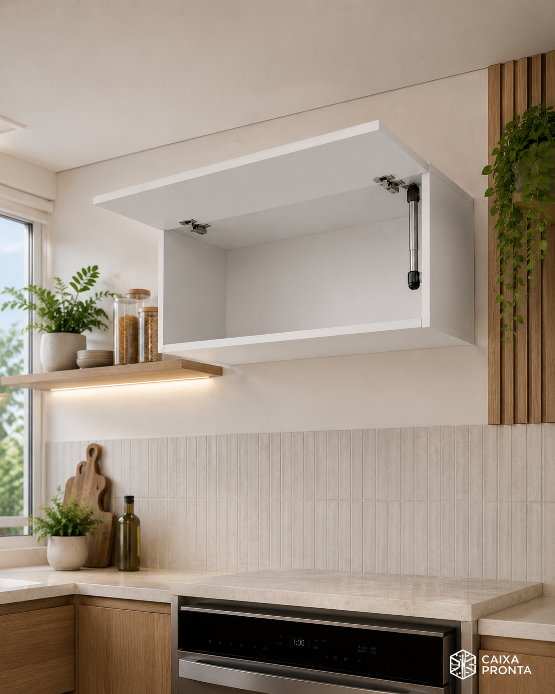 Nicho Aereo Cozinha 80cm Porta Basculante MDF Branco em MDF — vista 3