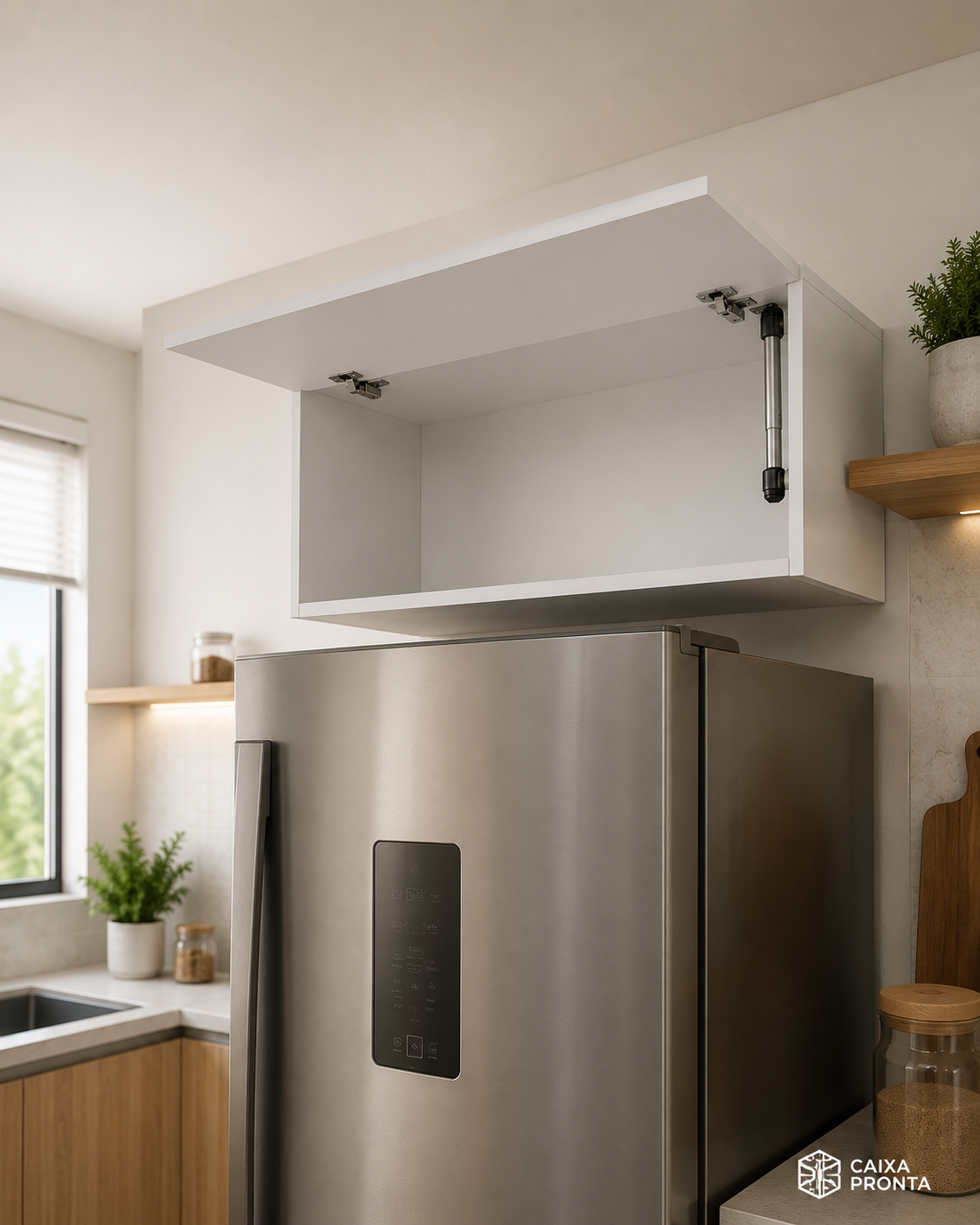 Nicho Aereo Cozinha 80cm Porta Basculante MDF Branco em MDF — vista 4