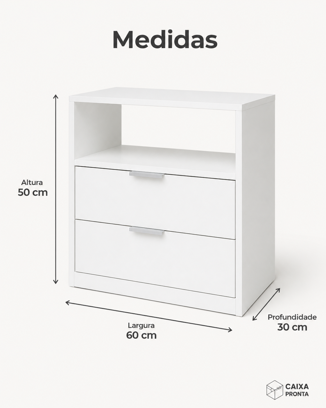 Criado Mudo Branco 60cm 2 Gavetas MDF em MDF — vista 2