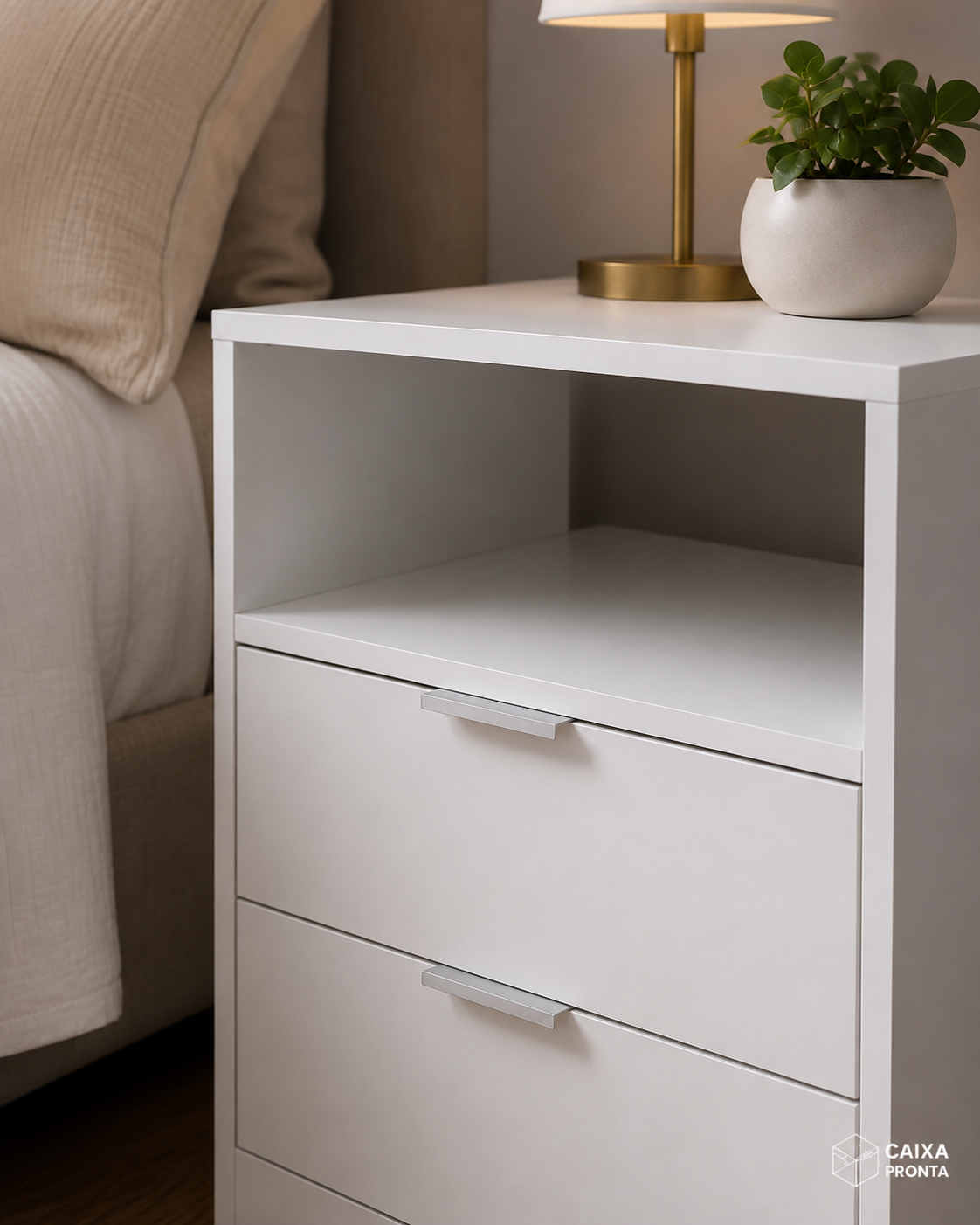 Criado Mudo Branco 60cm 2 Gavetas MDF