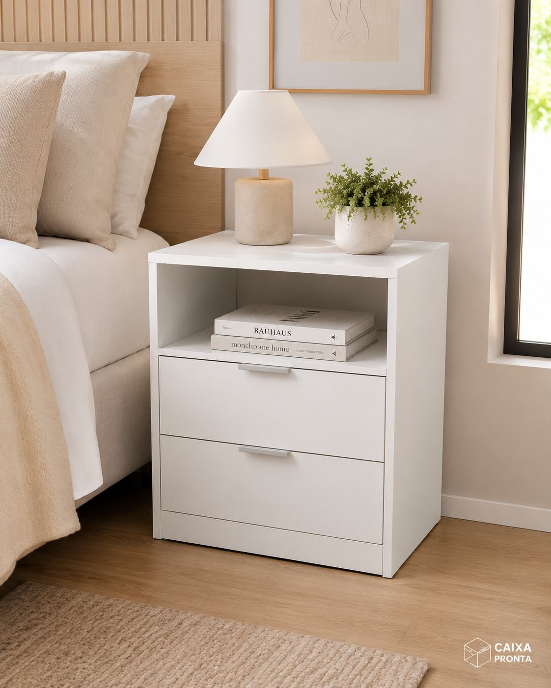 Criado Mudo Branco 60cm 2 Gavetas MDF em MDF — vista 4