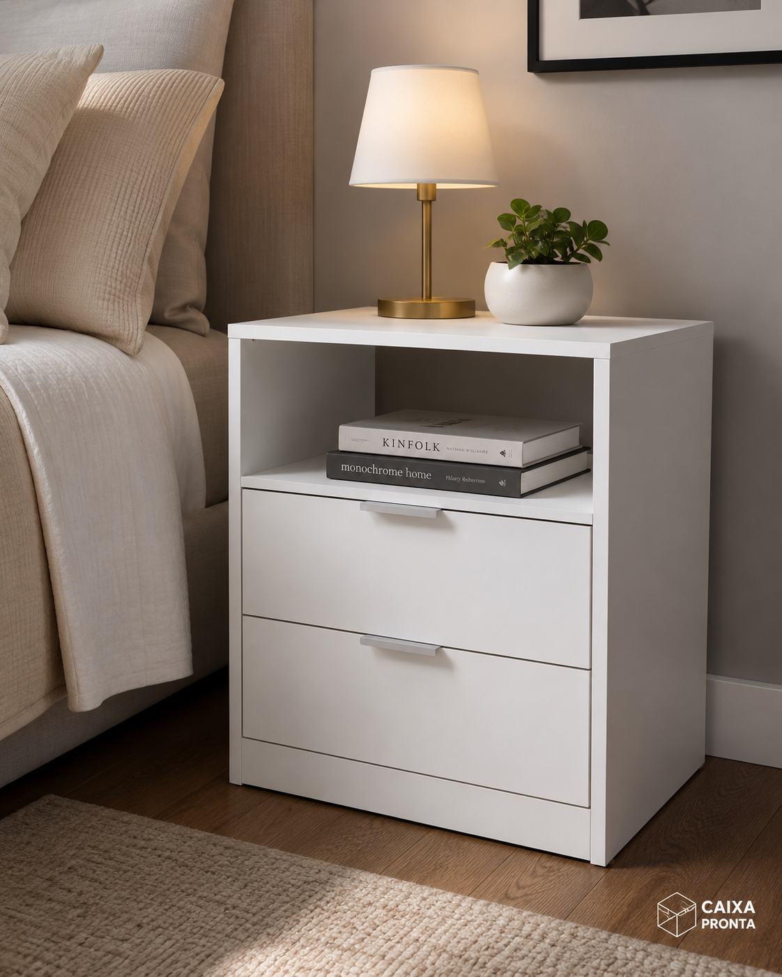 Criado Mudo Branco 60cm 2 Gavetas MDF em MDF — vista 3