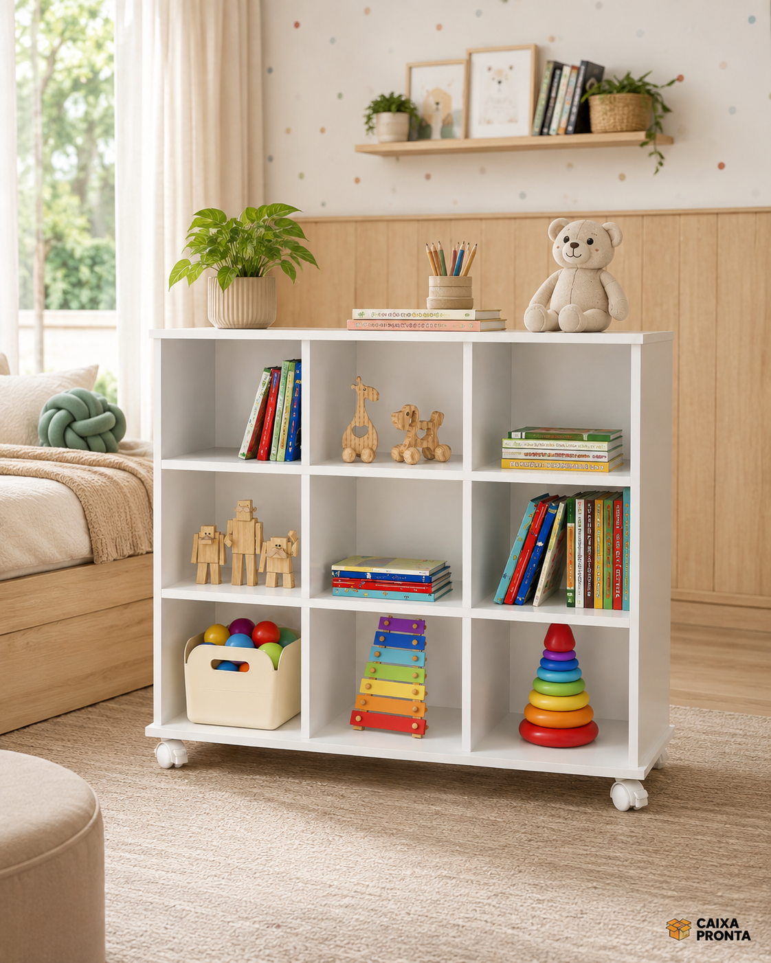 Nicho Organizador Brinquedoteca com Rodizios Branco Qmovi em MDF — vista 2