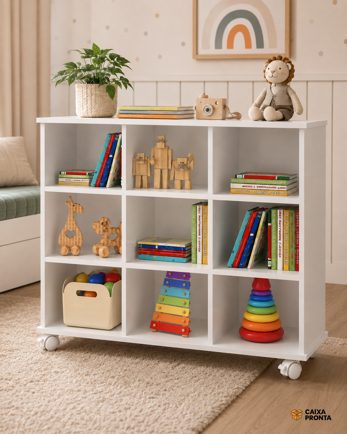 Nicho Organizador Brinquedoteca com Rodizios Branco Qmovi