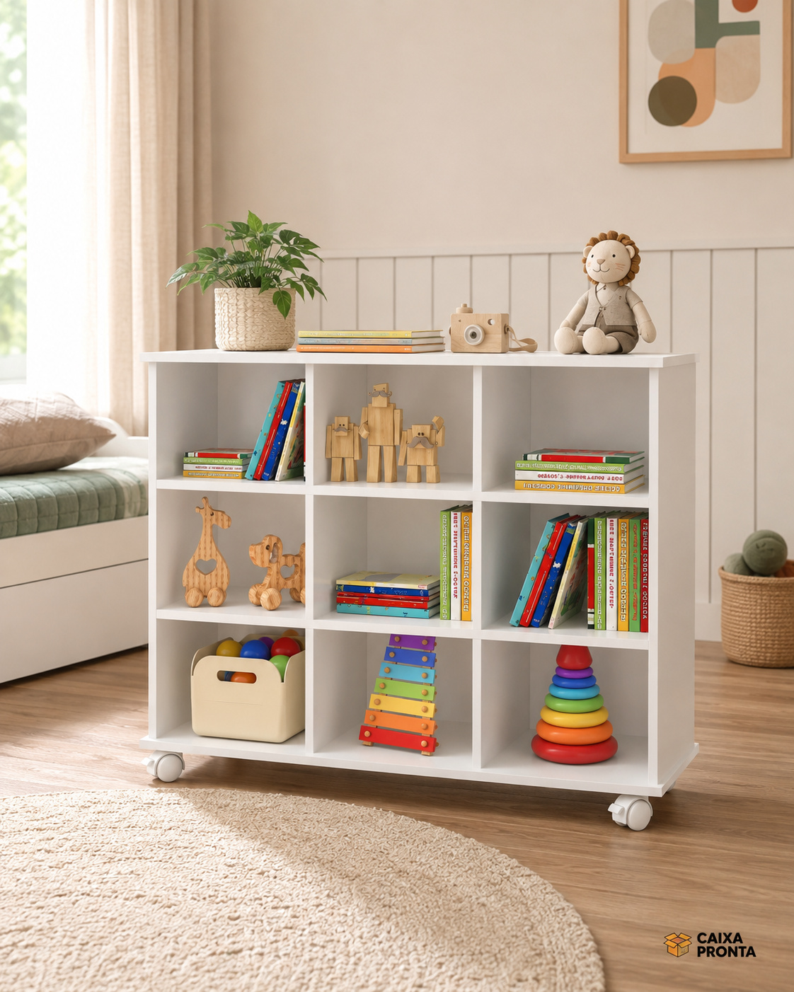 Nicho Organizador Brinquedoteca com Rodizios Branco Qmovi em MDF — vista 4