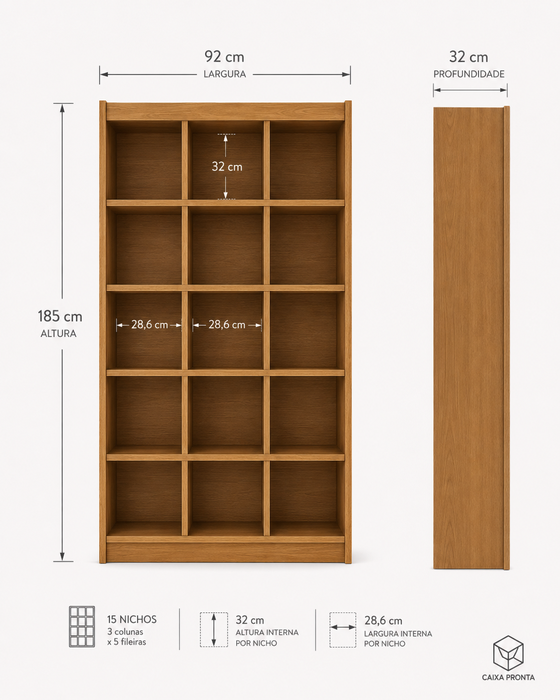 Estante Colmeia 15 Nichos 185x92x32 100 Mdftx 15mm em MDF — vista 3