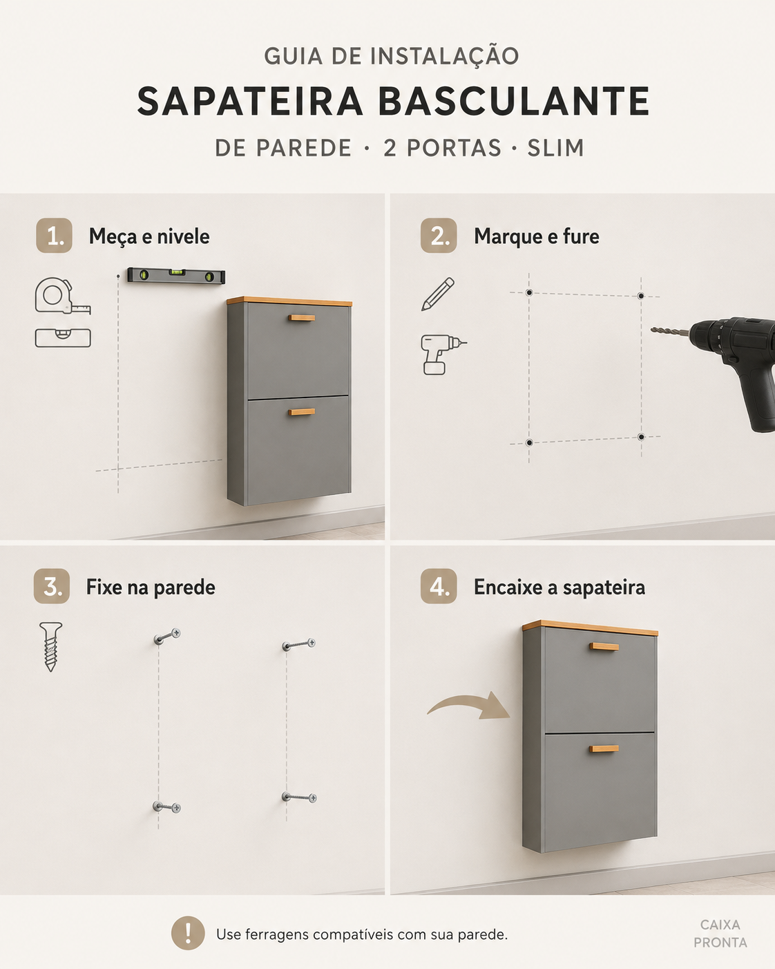 Sapateira Suspensa 2 Portas Organizador Hall MDF em MDF — vista 4