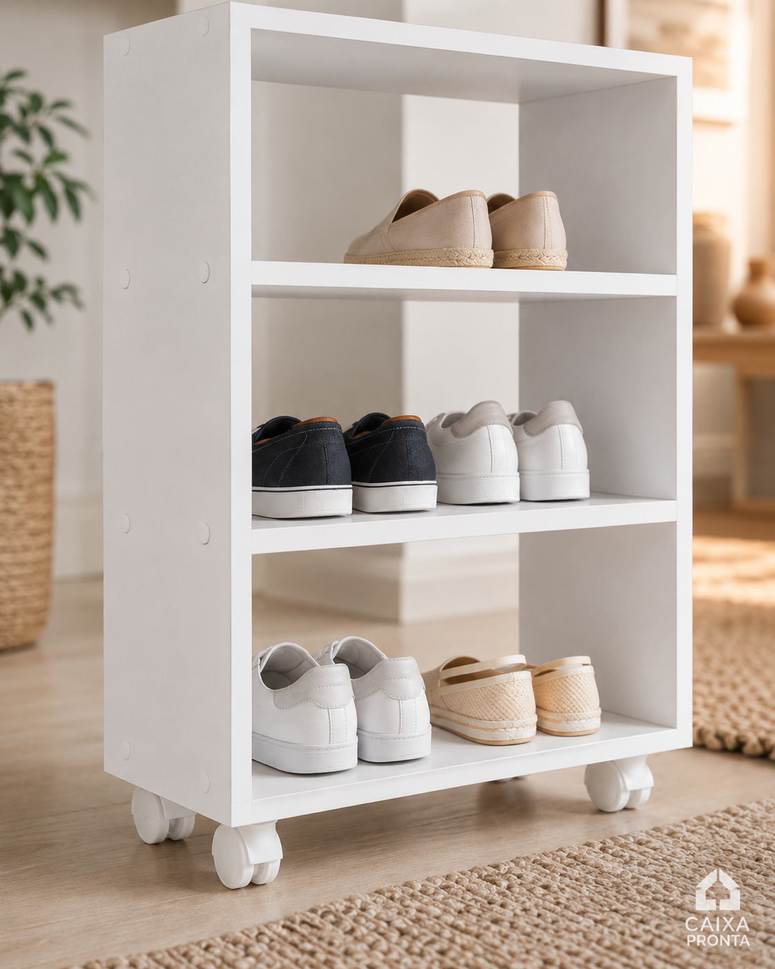 Sapateira MDF com Rodizios Giratorio Branco