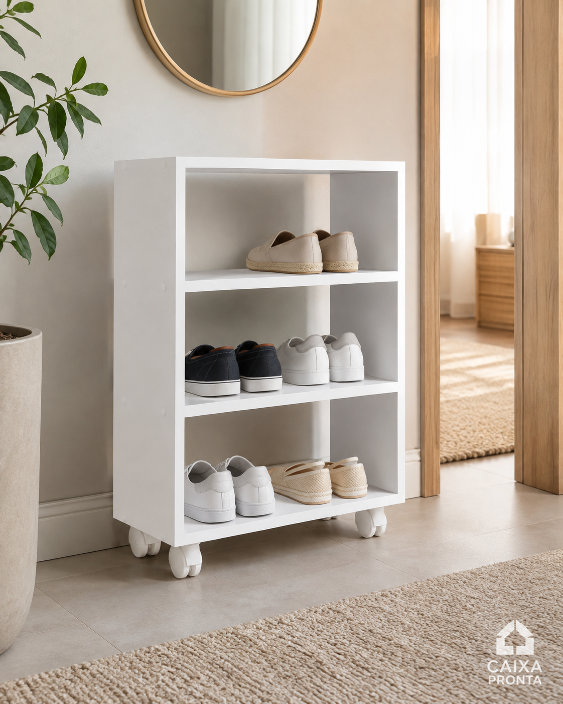 Sapateira MDF com Rodizios Giratorio Branco em MDF — vista 4