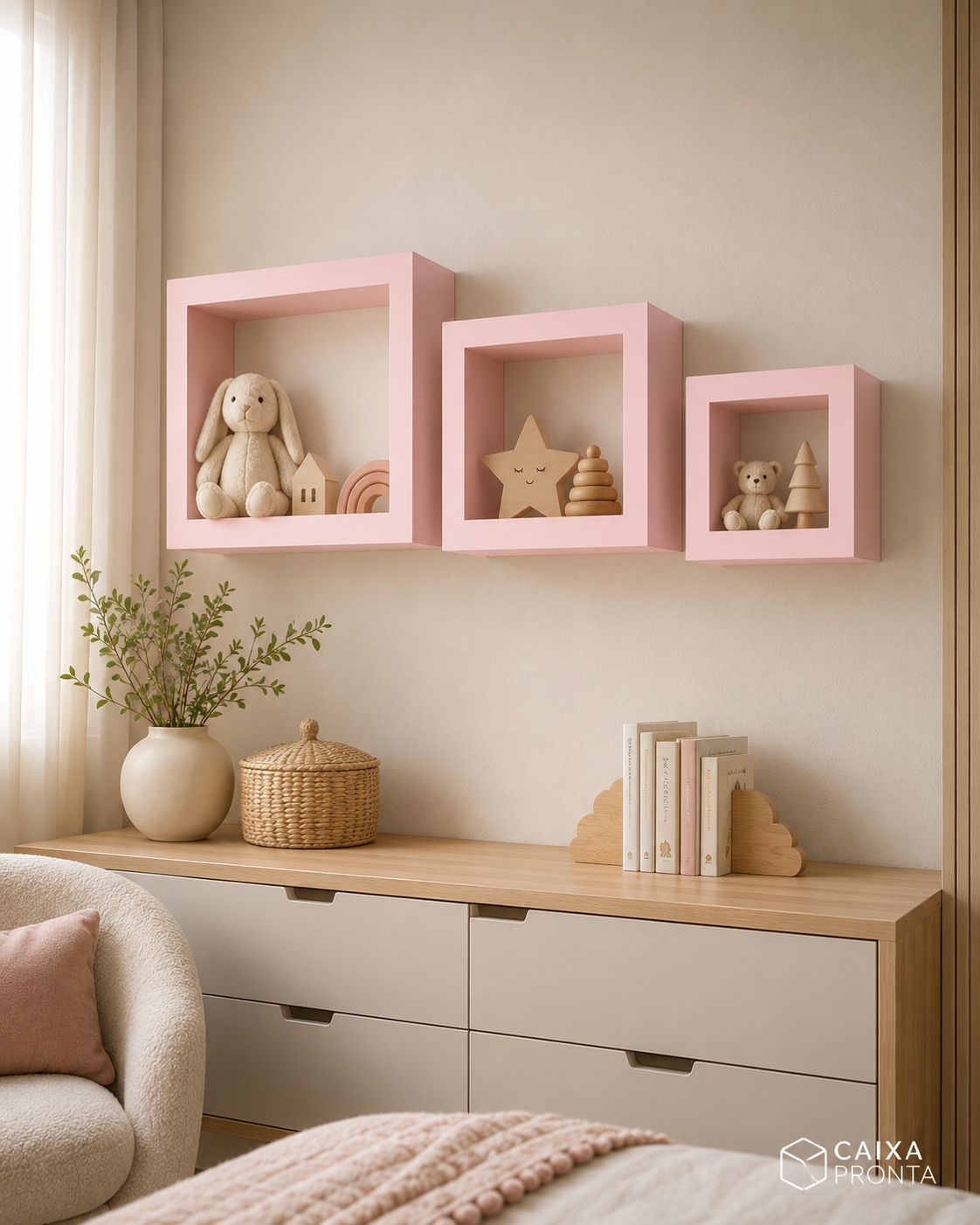 Kit 3 Nichos Decorativos Rosa MDF para Quarto Infantil em MDF — vista 5