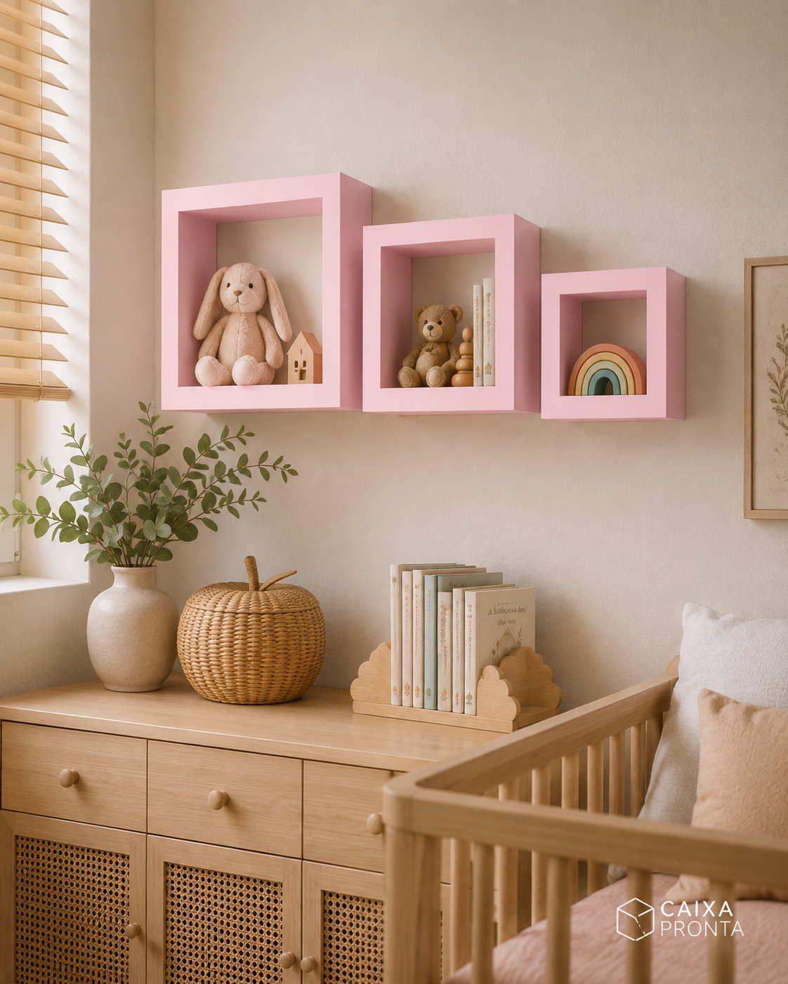 Kit 3 Nichos Decorativos Rosa MDF para Quarto Infantil em MDF — vista 2