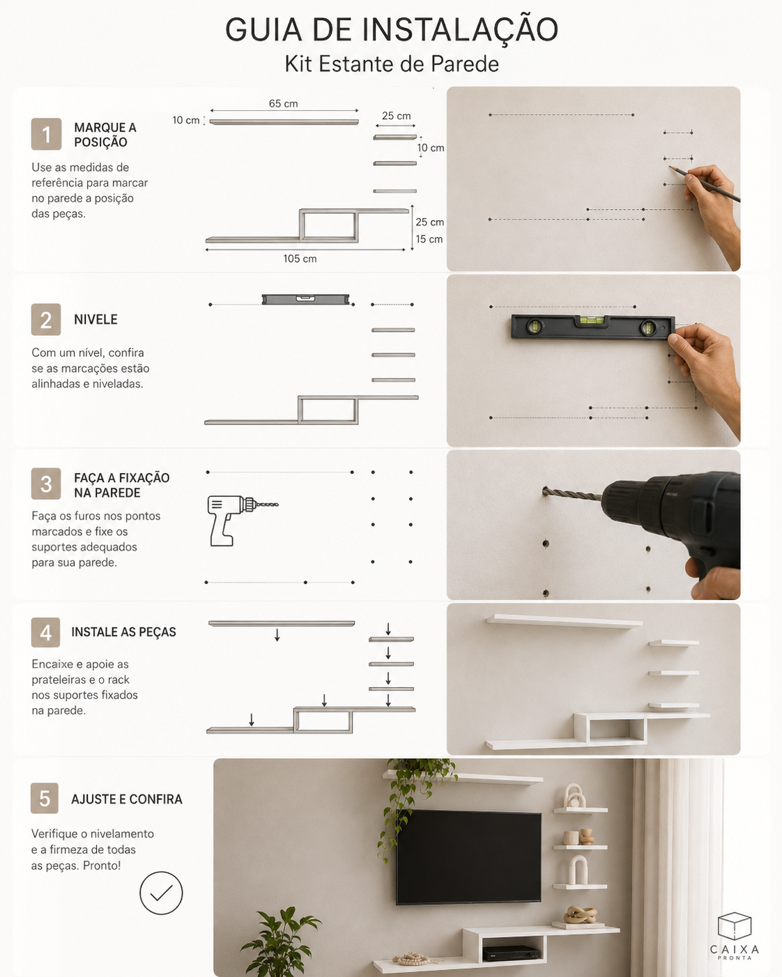 Kit 4 Prateleiras Nicho Rack Suspenso Tv Sala Quarto MDF em MDF — vista 3