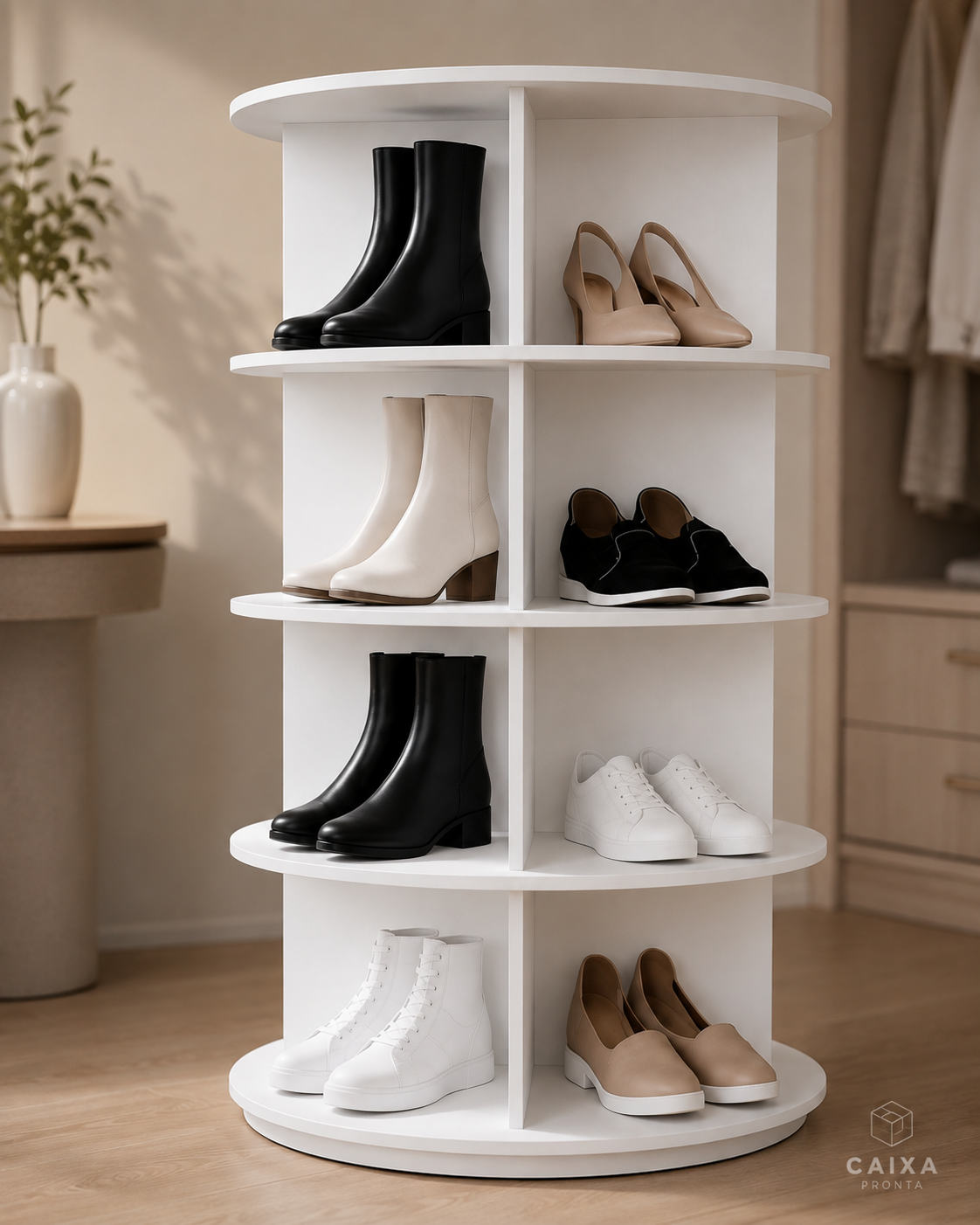 Sapateira Giratoria Vertical Branca Viena MDF 20 Pares MDF em MDF — vista 3