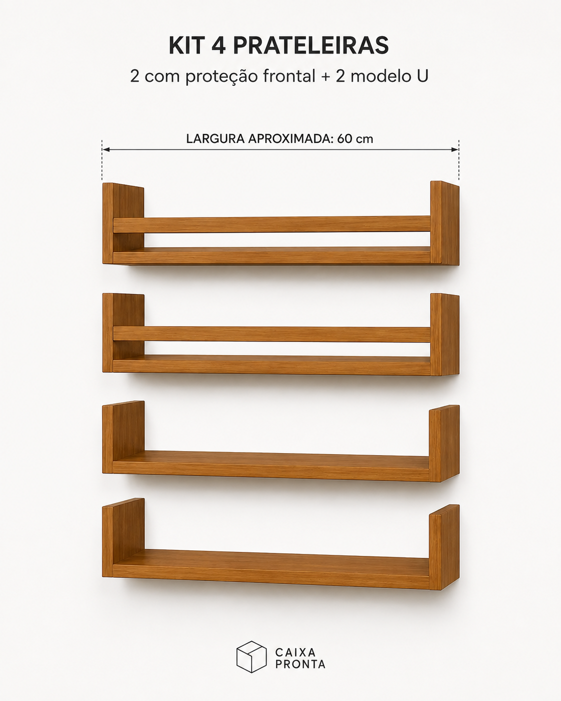 Kit 4 Prateleiras 60cm 2 U 2 com Protecao em MDF — vista 3