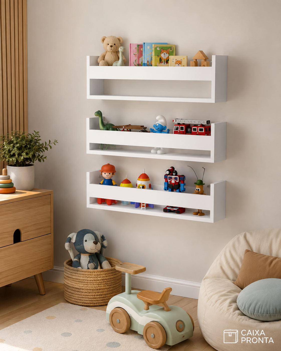 Kit 3 Prateleira 60cm Branco para Livro Revista Infantil em MDF — vista 2