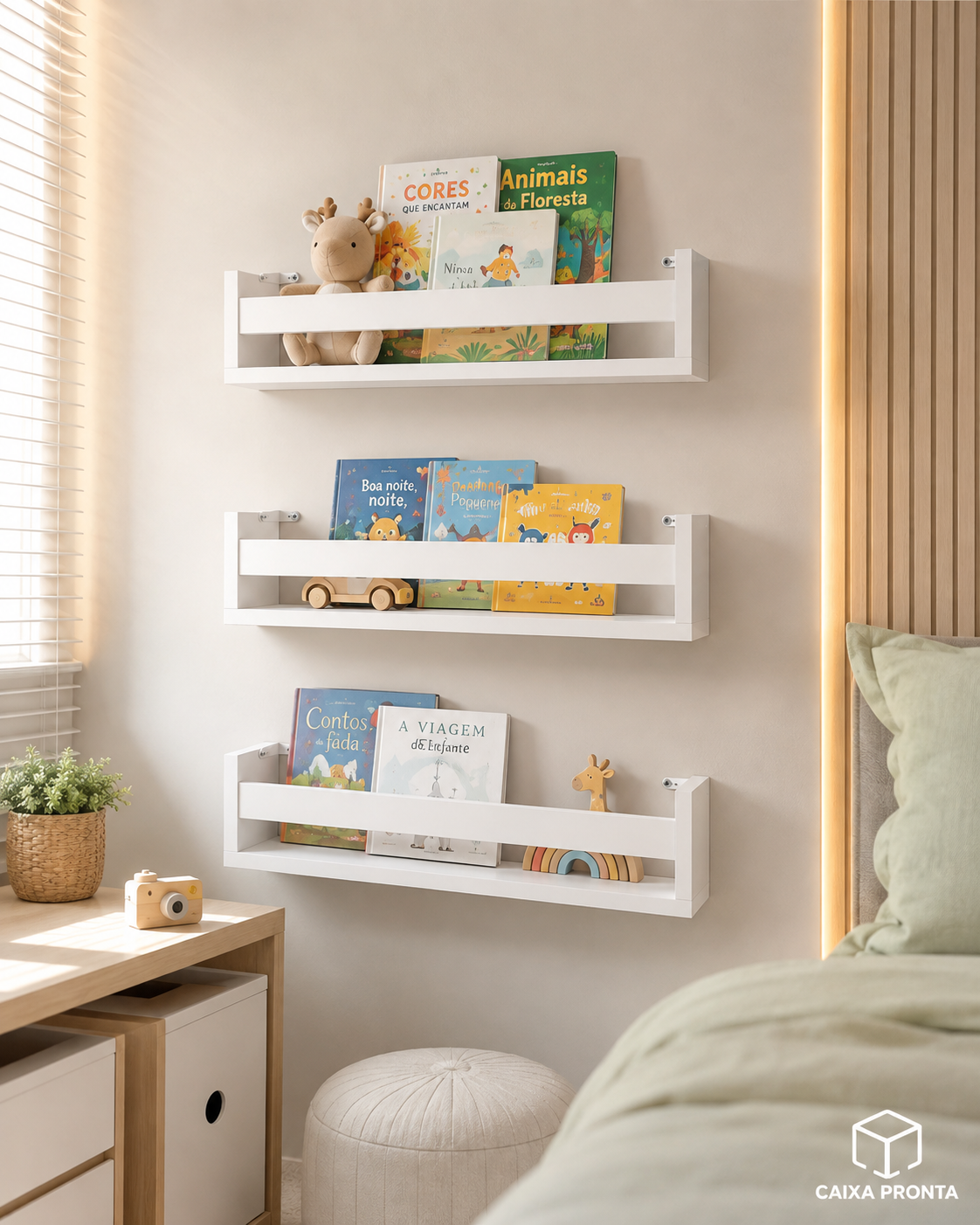 Kit 3 Prateleira 60cm Branco para Livro Revista Infantil em MDF — vista 4