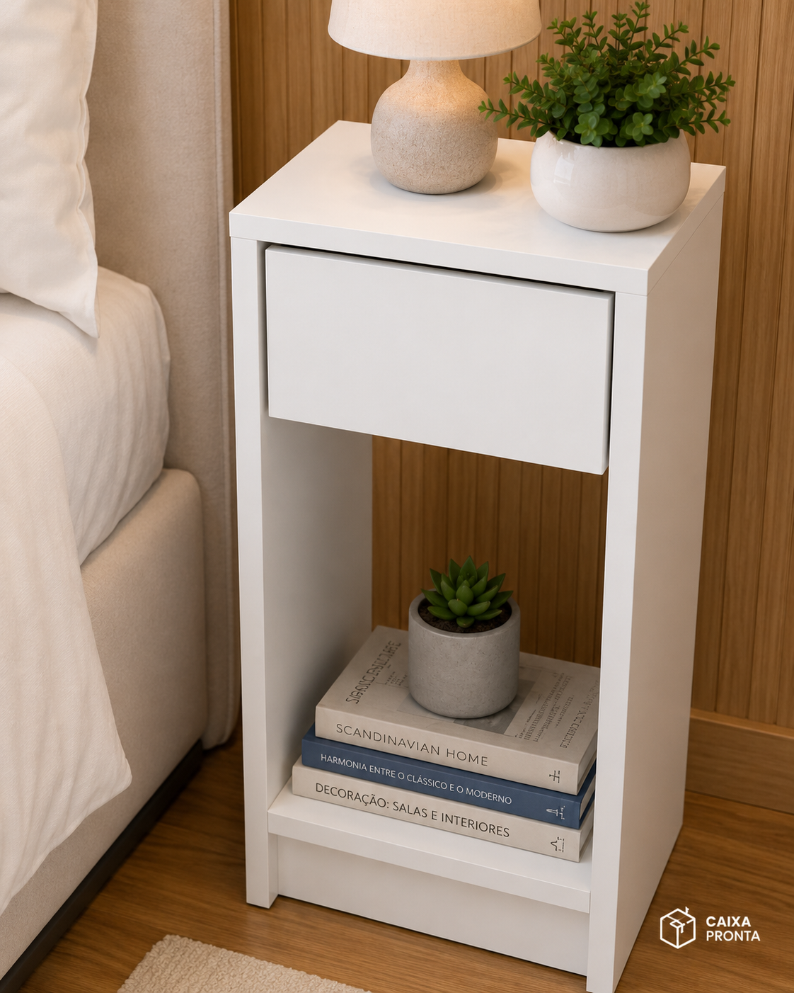 Mesa de Cabeceira Estreita 25cm MDF Vai Montada com Gaveta em MDF — vista 2