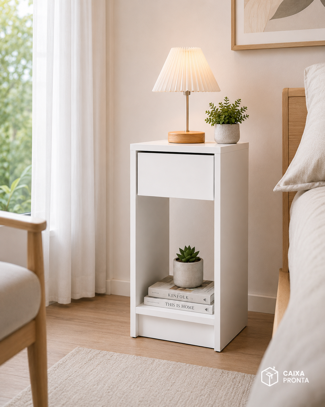 Mesa de Cabeceira Estreita 25cm MDF Vai Montada com Gaveta