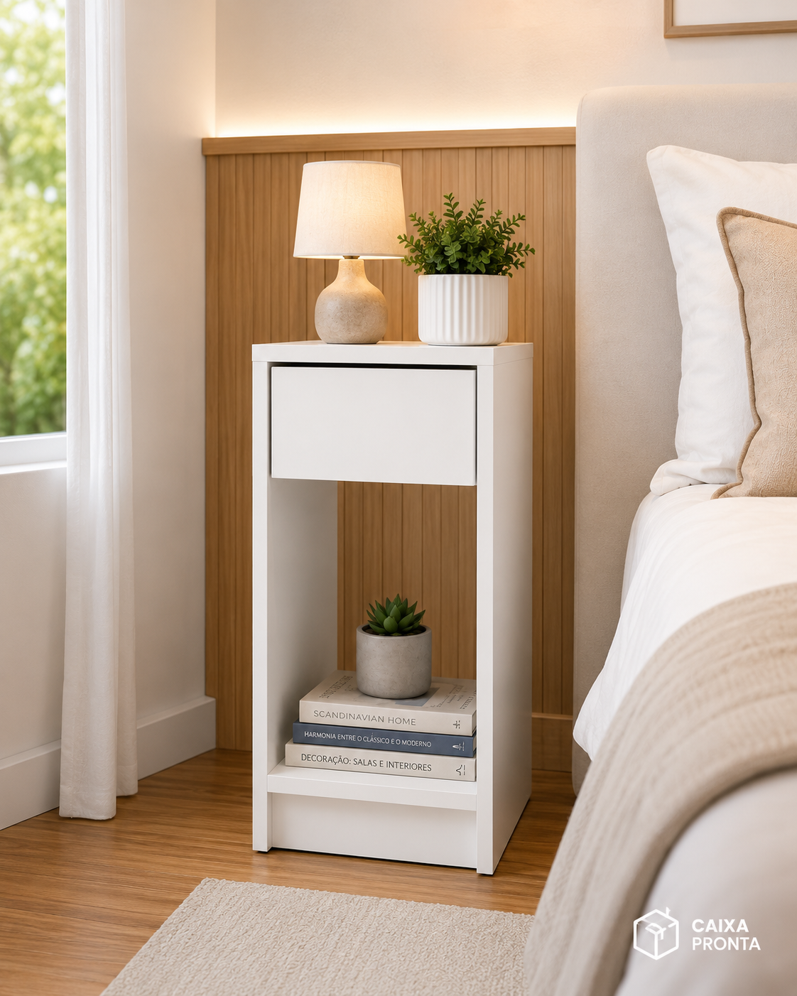 Mesa de Cabeceira Estreita 25cm MDF Vai Montada com Gaveta em MDF — vista 4