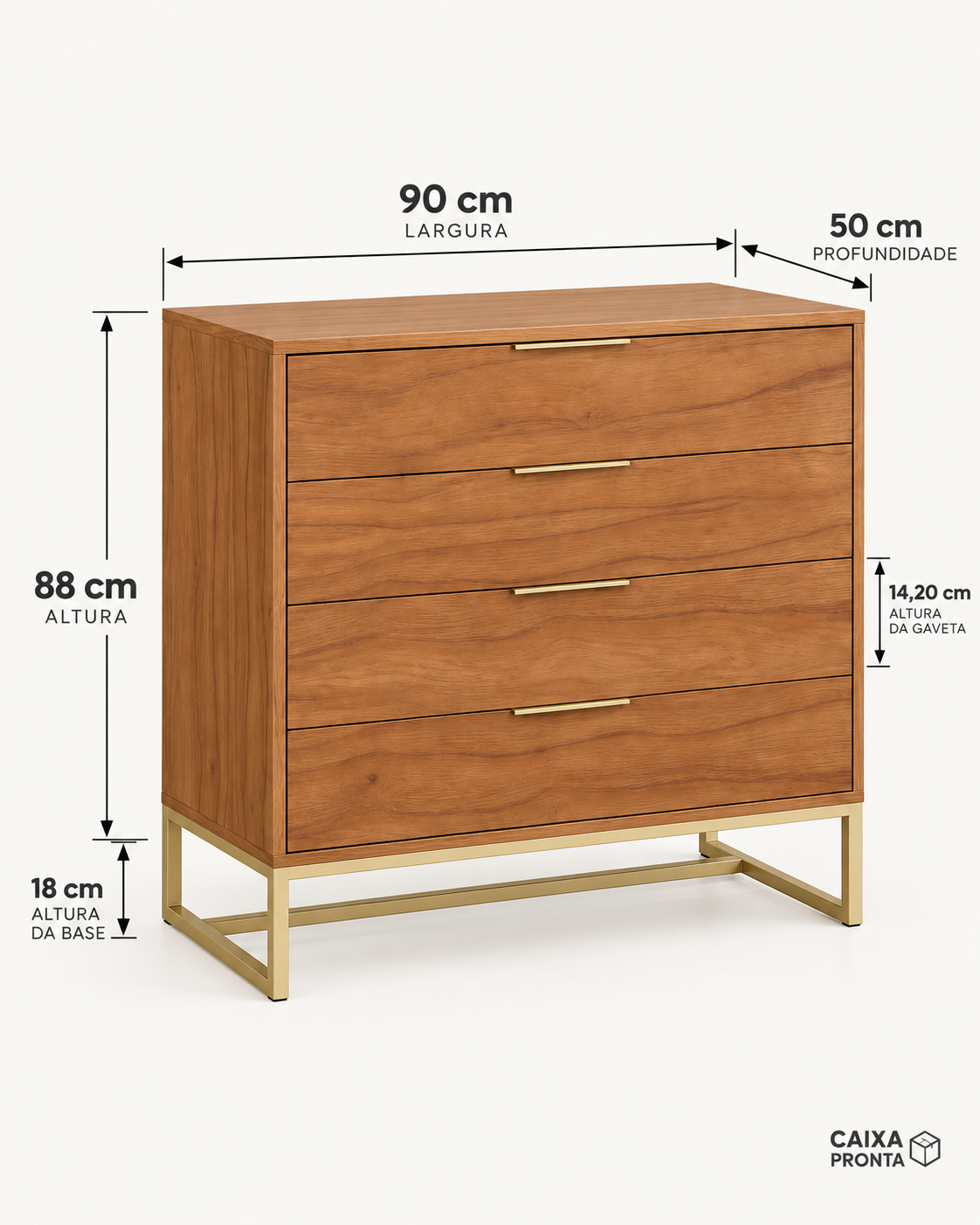Cômoda 4 Gavetas em MDF com Base de Metalon em MDF — vista 3