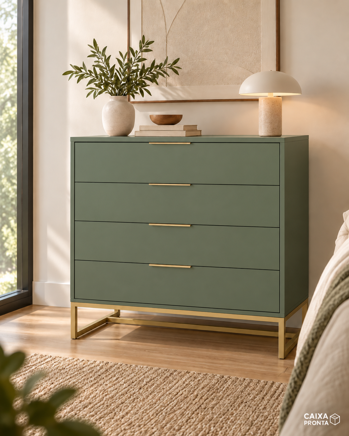 Cômoda 4 Gavetas em MDF com Base de Metalon